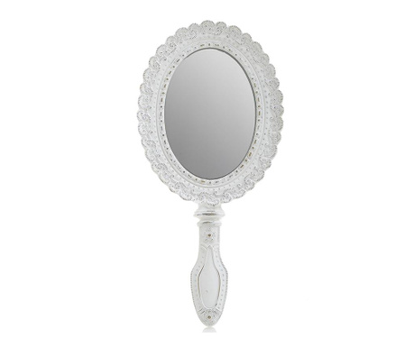 Oglinda de mana Inart, Libby White, polirasina, 12x2x26 cm, alb