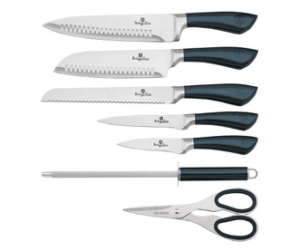 Set 5 noževa, škare, pomagalo za oštrenje i držač Metallic Aquamarine