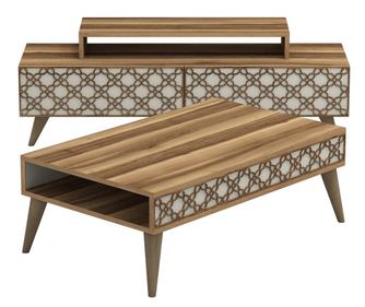 Set TV komoda i stolić za kavu City Walnut Cream