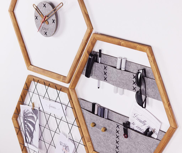 Комплект пано за бележки, стенен часовник и стенен организатор Tuva Black
