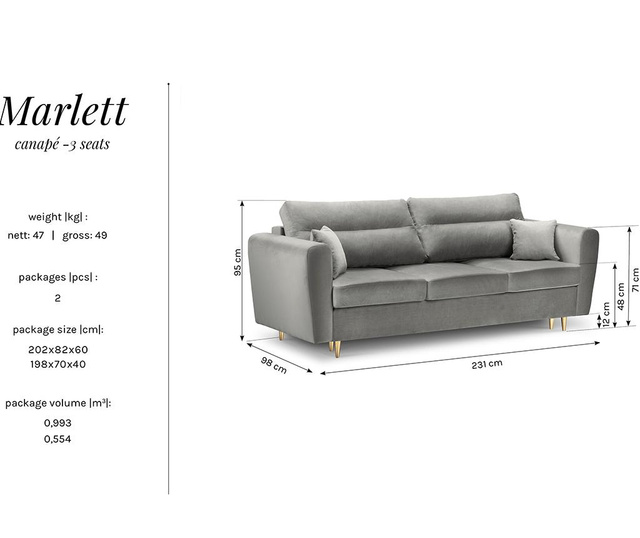 Remy Light Grey Háromszemélyes kihúzható kanapé