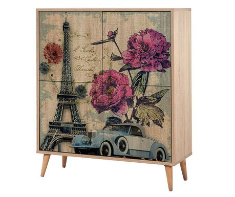 Dulapior Vella, Multilu Eiffel Flowers Car, PAL melaminat, 111x95x36 cm