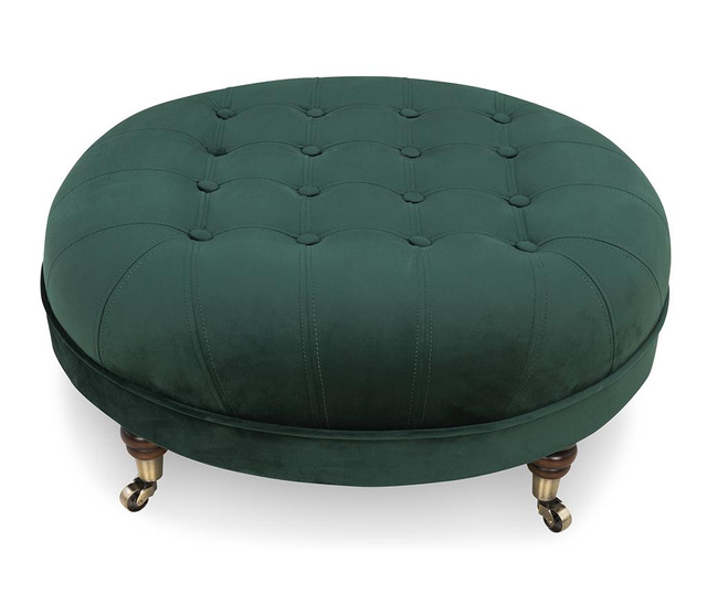 Taburet pentru picioare Kalatzerka, Chesterfield Round Dark Green, verde inchis, 80x80x32 cm