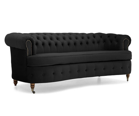 Chesterfield Curved Black Háromszemélyes kanapé