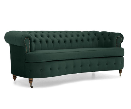 Chesterfield Curved Dark Green Háromszemélyes kanapé