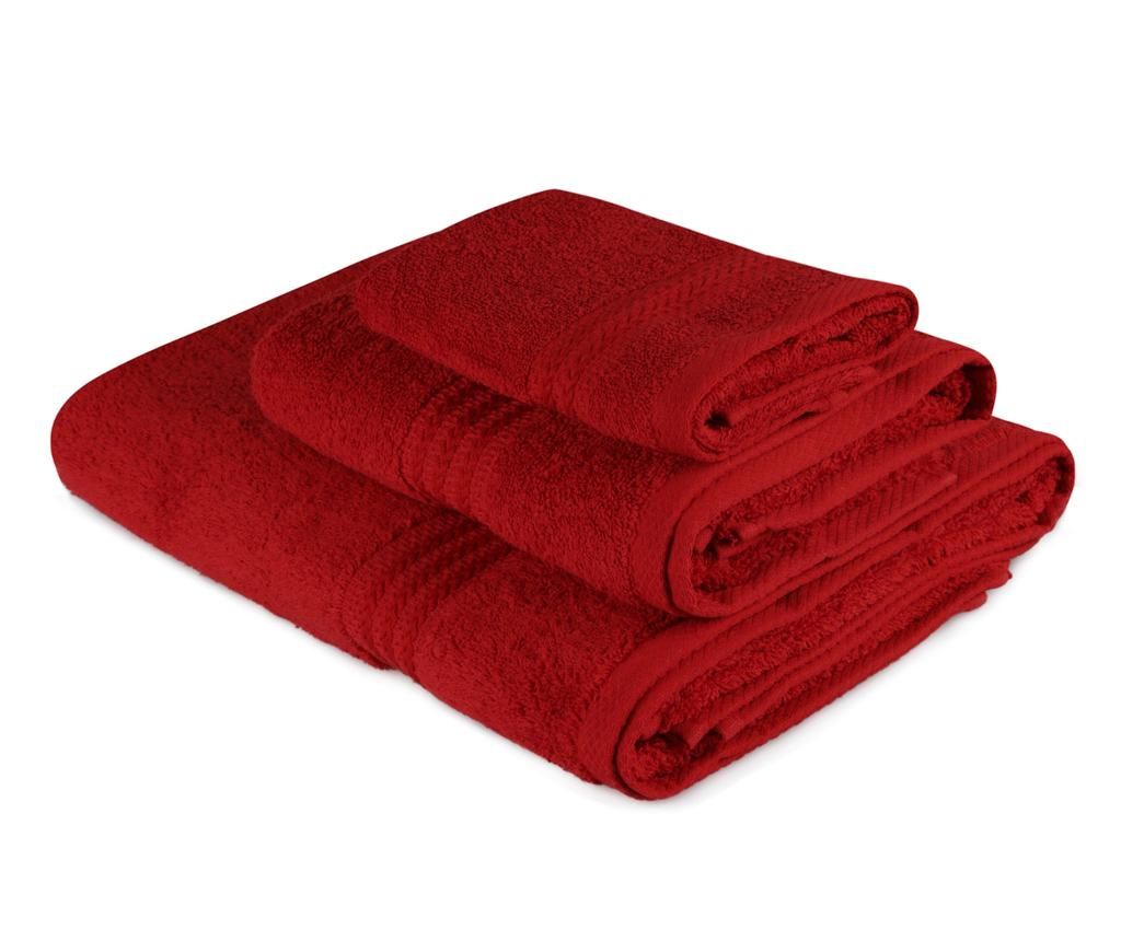 Set de 3 Prosoape Roșii Simple pentru Baie