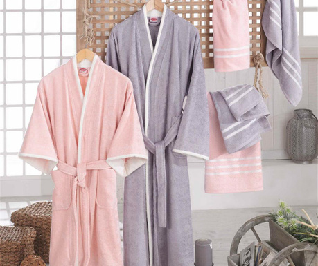 Комплект 2 кърпи и 2 халата за баня Sude Powder & Grey