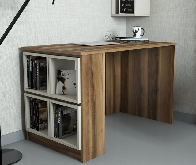 Set - pisalna miza in stenska polica Box Walnut Cream