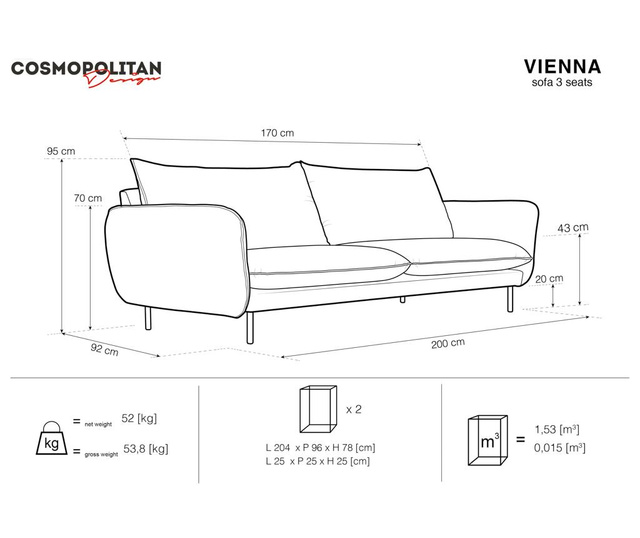 Vienna Beige Háromszemélyes kanapé