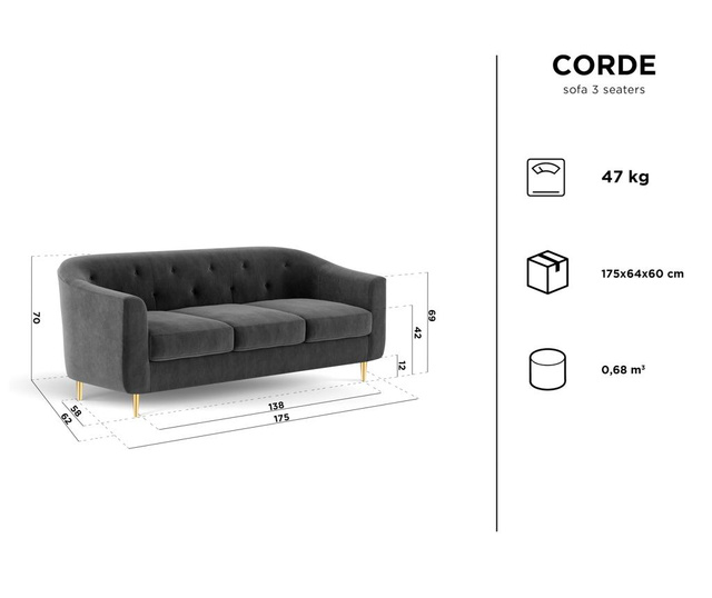 Corde Beige Háromszemélyes kanapé