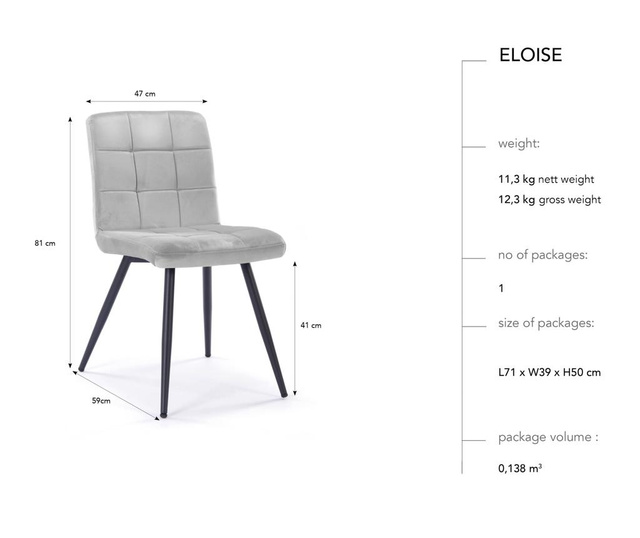 Set 2 scaune Eloise Light Grey