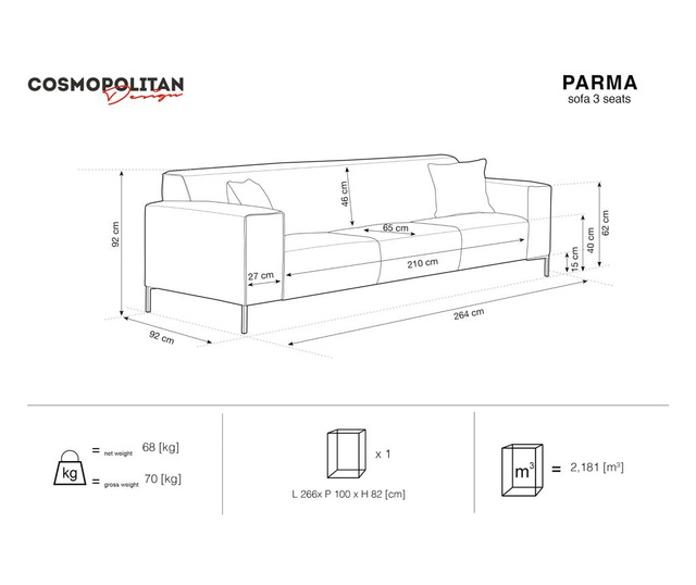 Parma Beige Háromszemélyes kanapé