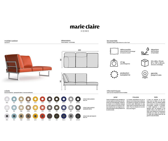 Sezlong pentru exterior Marie Claire Home, Marco Yellow, galben, 203x86x80 cm