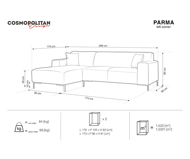 Lijeva kutna garnitura Parma Gold