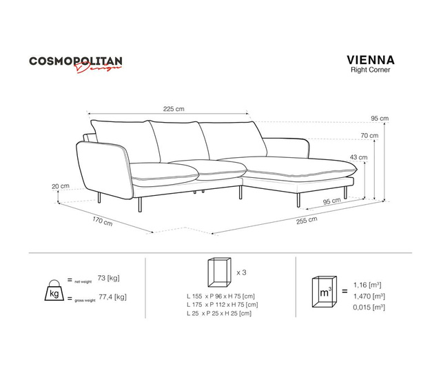 Desna kutna sofa Vienna Royal Blue