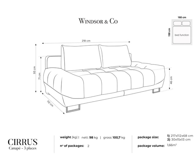 Разтегателно триместно канапе Cirrus Royal Blue