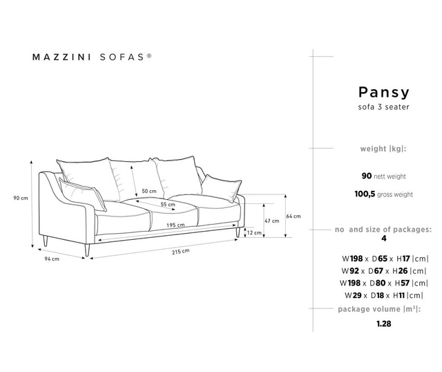 Canapea extensibila 3 locuri Mazzini Sofas, Pansy Beige, bej, 215x94x90 cm