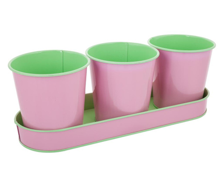 Set 3 ghivece si 1 tava Lily Pink