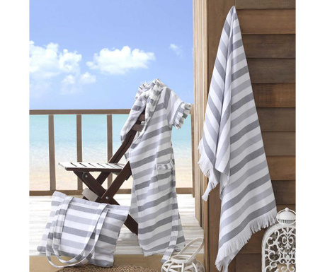 Set torba za plažu s ogrtačem i ručnikom za plažu Stripe Grey