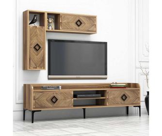 Zestaw szafki RTV i półki ściennej - Orzech