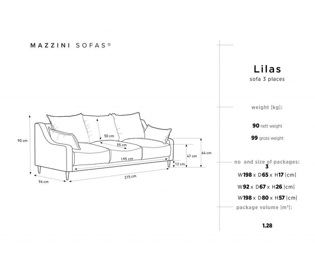Lilas Beige Kihúzható háromszemélyes kanapé