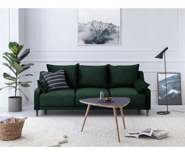 Lilas Bottle Green Kihúzható háromszemélyes kanapé