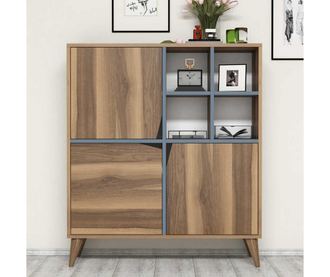 Bufet inferior Hommy Craft, Pulse Walnut Blue, PAL melaminat, 100x30x115 cm, maro nuca/albastru