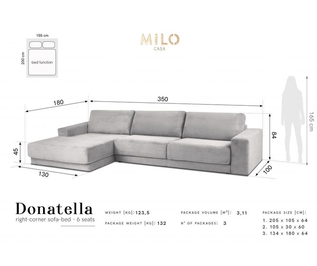 Coltar extensibil stanga Milo Casa, Donatella Brown, maro, 350x180x84 cm