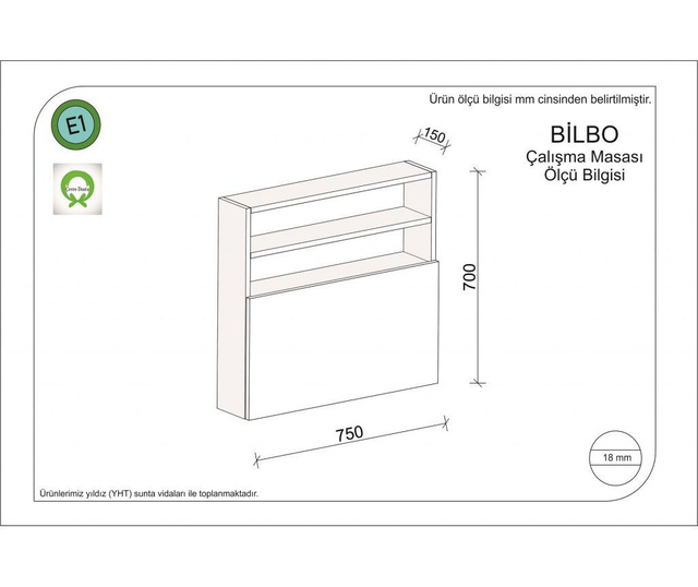 Birou Oyo Concept, PAL, 75x15x70 cm, alb