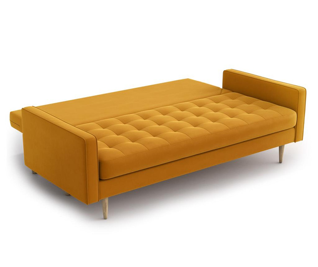 Canapea extensibila 3 locuri Optisofa, Esme Gold, galben catifea, 218x93x85 cm