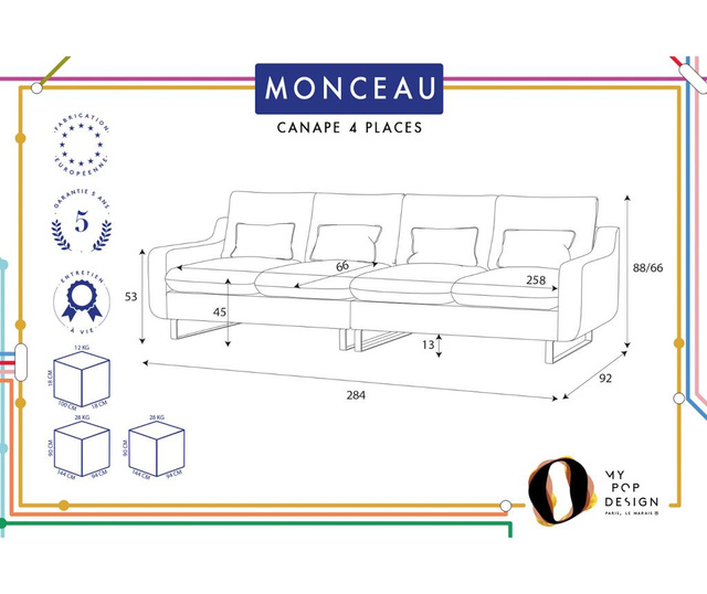 Monceau Négyszemélyes állítható kanapé