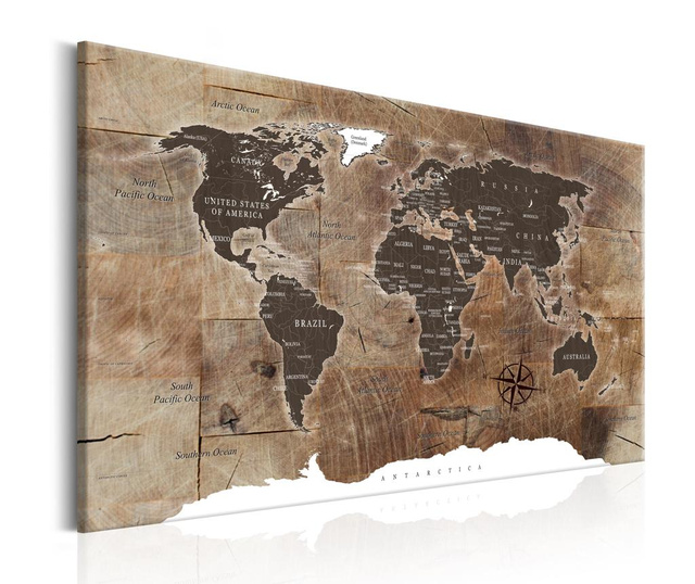 Slika World Map Wooden Mosaic 90x60 cm