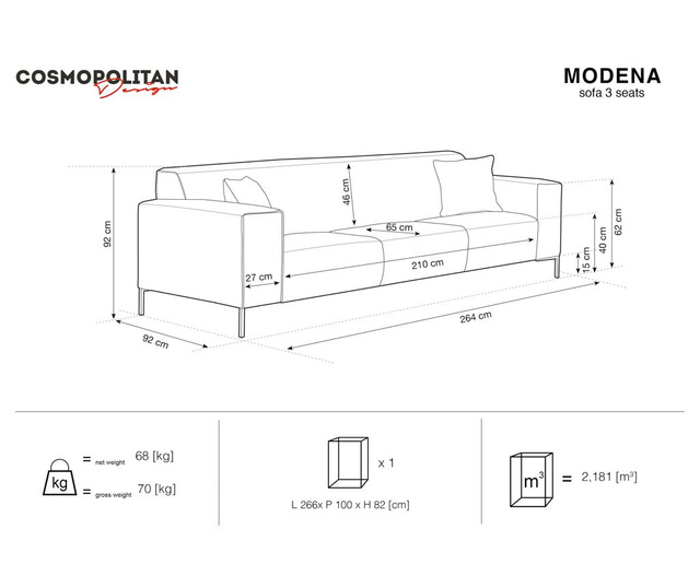 Sofa trosjed Modena Gold