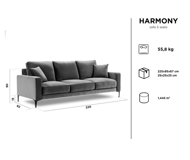 Harmony Cream Háromszemélyes kanapé