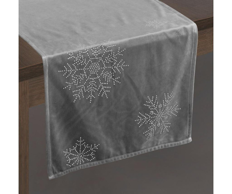 Traversa de masa Eurofirany, Snowflakes Grey, poliester, 40x140 cm, gri