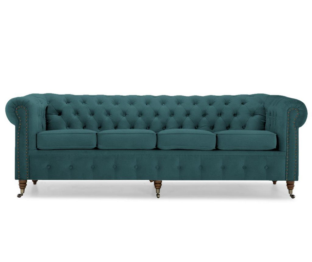 Chesterfield Bluegreen Turquoise Velvet Négyszemélyes kanapé