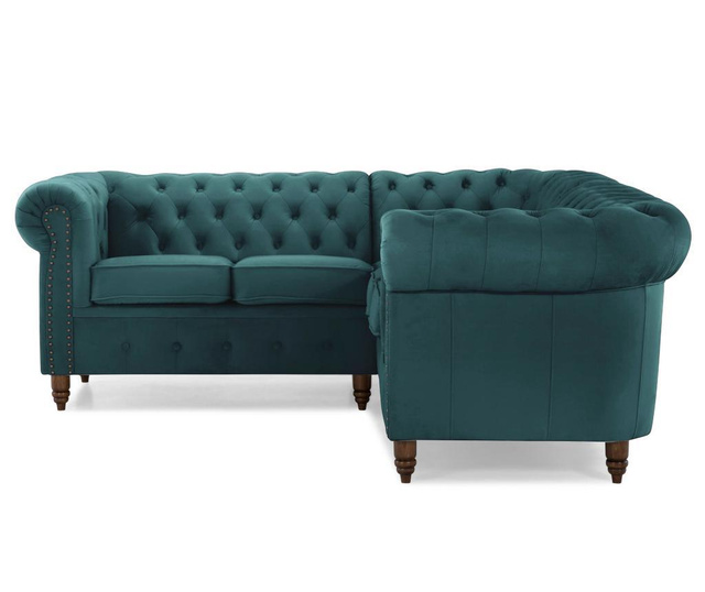 Coltar 4 locuri Kalatzerka, Chesterfield Bluegreen Turquoise Velvet, turcoaz, 205x86x80 cm