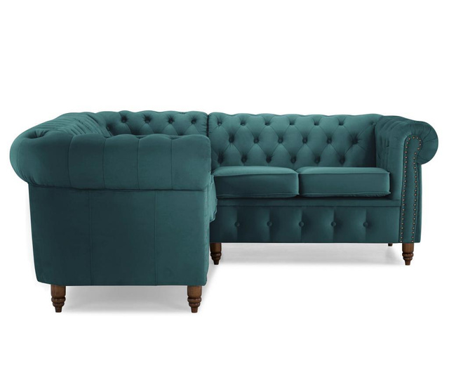 Coltar 4 locuri Kalatzerka, Chesterfield Bluegreen Turquoise Velvet, turcoaz, 205x86x80 cm