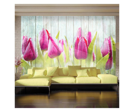 Fototapeta Tulips On White Wood 210x300 cm
