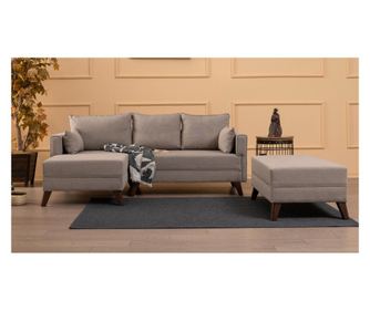 Coltar stanga cu taburet pentru picioare Balcab Home, crem, 85x208x81 cm