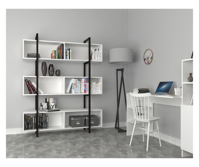 Biblioteca Gauge Concept, Silky White, placa fibrolemnoasa de inalta densitate, 160x35x180 cm