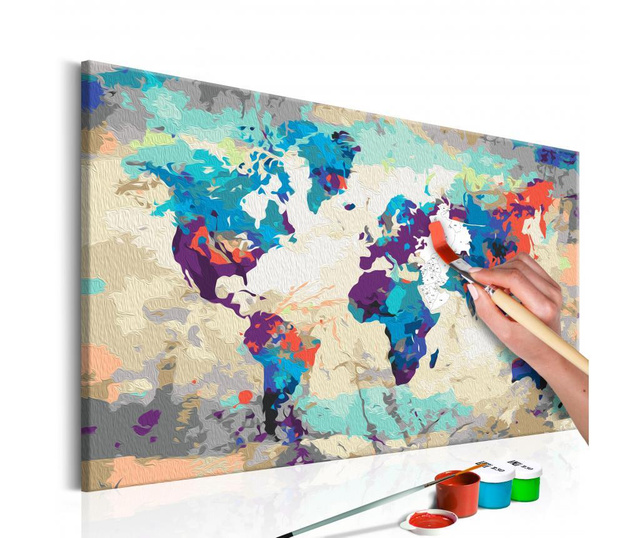 Καμβάς ζωγραφικής ανά αριθμό κιτ Do It Yourself World Map (Blue & Red) 40x60 cm