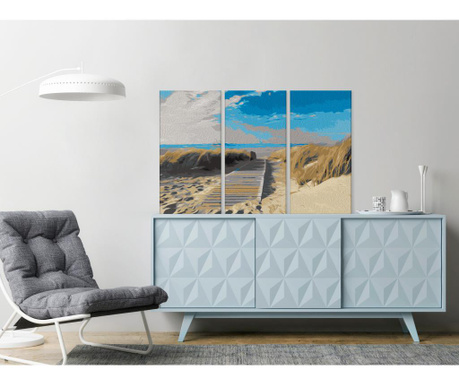 Zestaw 3 obrazów DIY według numerów Beach (Blue Sky) 20x40 cm