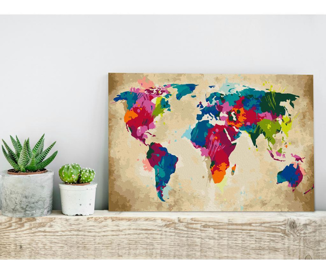 Slika na platnu s številkami iz seta DIY (Naredi Sam) World Map (Colourful) 40x60 cm