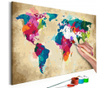 Slika na platnu s številkami iz seta DIY (Naredi Sam) World Map (Colourful) 40x60 cm