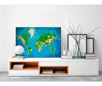 Καμβάς ζωγραφικής ανά αριθμό κιτ Do It Yourself World Map (Blue & Green) 40x60 cm