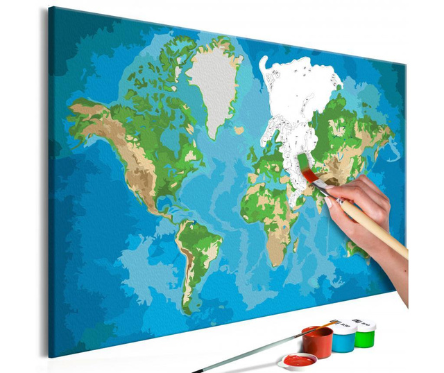 Καμβάς ζωγραφικής ανά αριθμό κιτ Do It Yourself World Map (Blue & Green) 40x60 cm