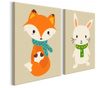 Set 2 tablouri DIY dupa numere Artgeist, Fox & Bunny, panza din material netesut, 16.5x23 cm