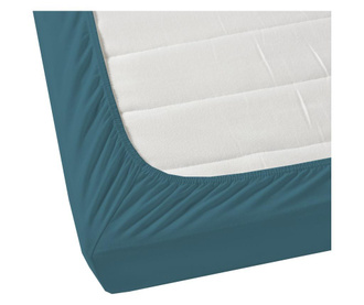 Cearsaf de pat cu elastic Satin Aglika, Elastic Storm Blue, bumbac satinat, 160x200 cm