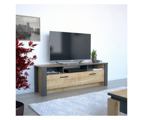 RESIGILAT Comoda TV Zena Home, PAL melaminat, 150x35x49 cm, maro stejar/gri inchis